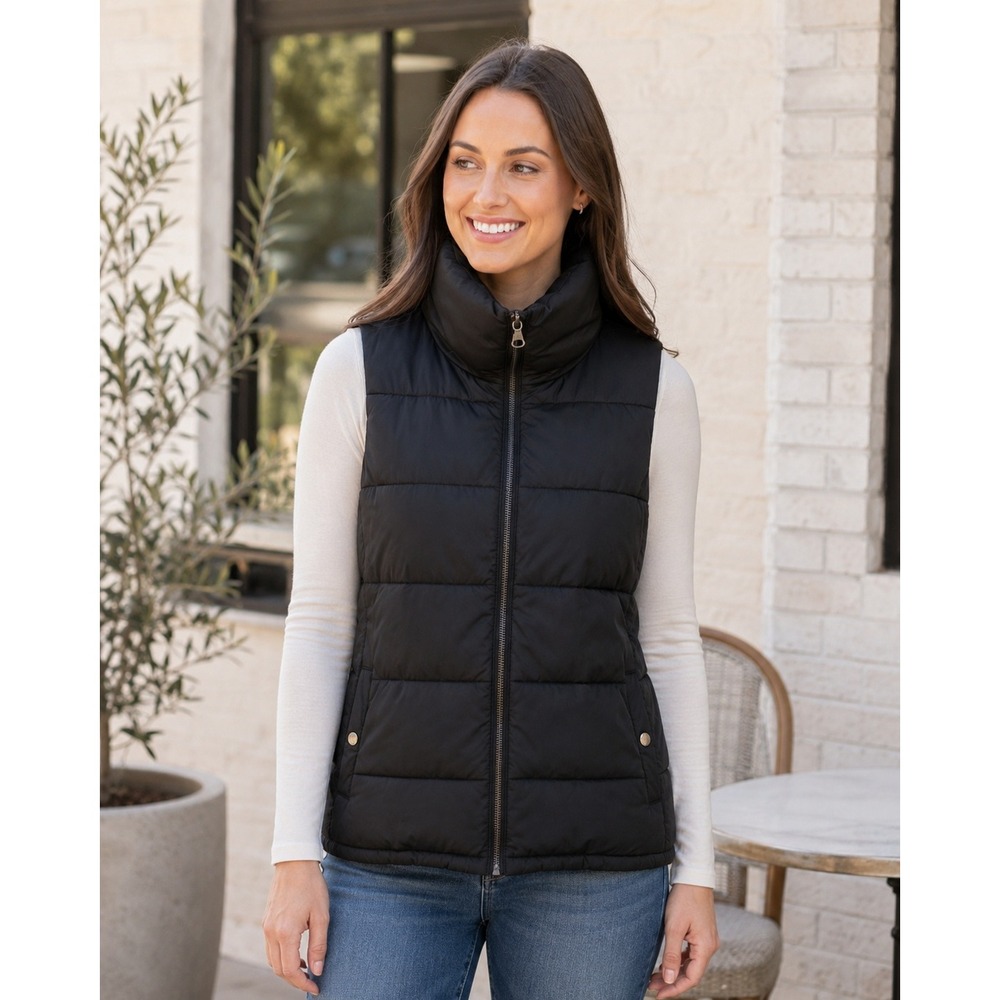 Old Navy Womens Black Frost-Free Fleece Lined Puffer Vest Small 774362-01